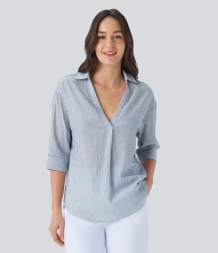 StripeHalf Blouse