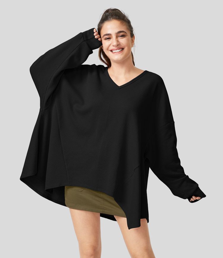 Over-sized V-neck cotton sweatshirt