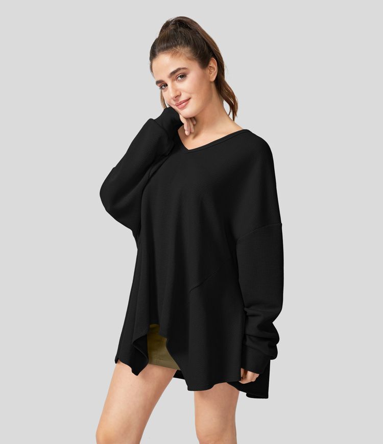 Over-sized V-neck cotton sweatshirt