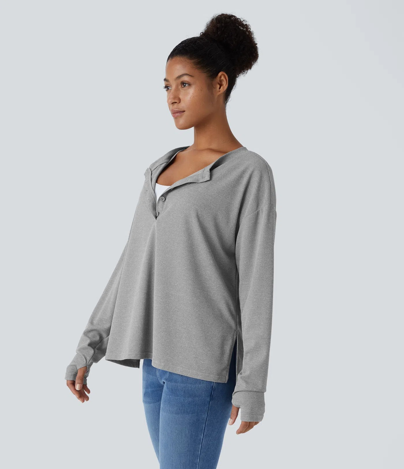 Button Waffle Sweatshirt