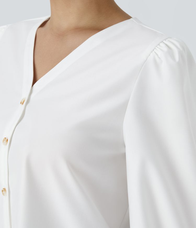 V-button blouse