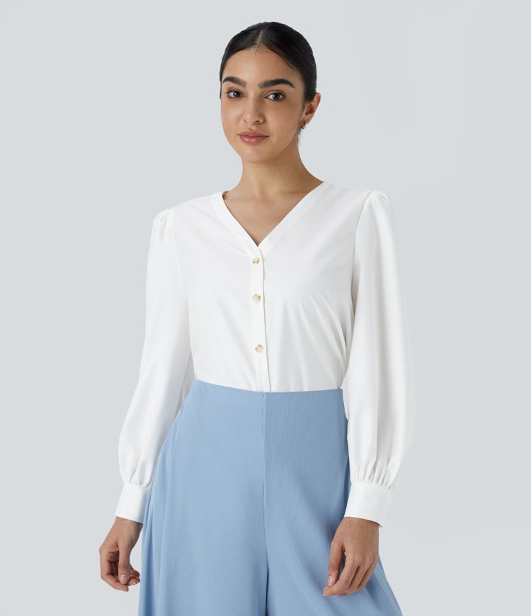 V-button blouse