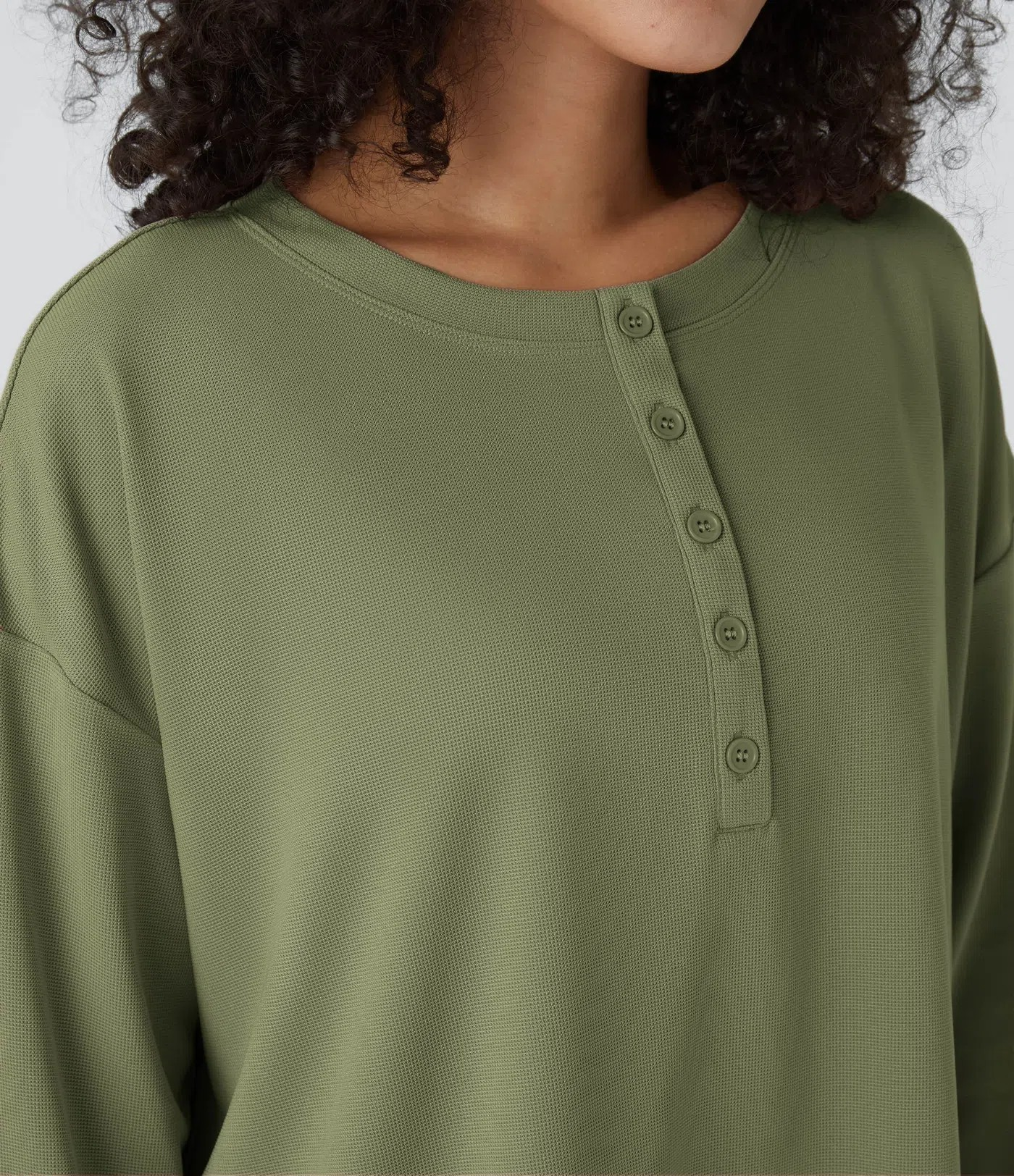 Button Waffle Sweatshirt