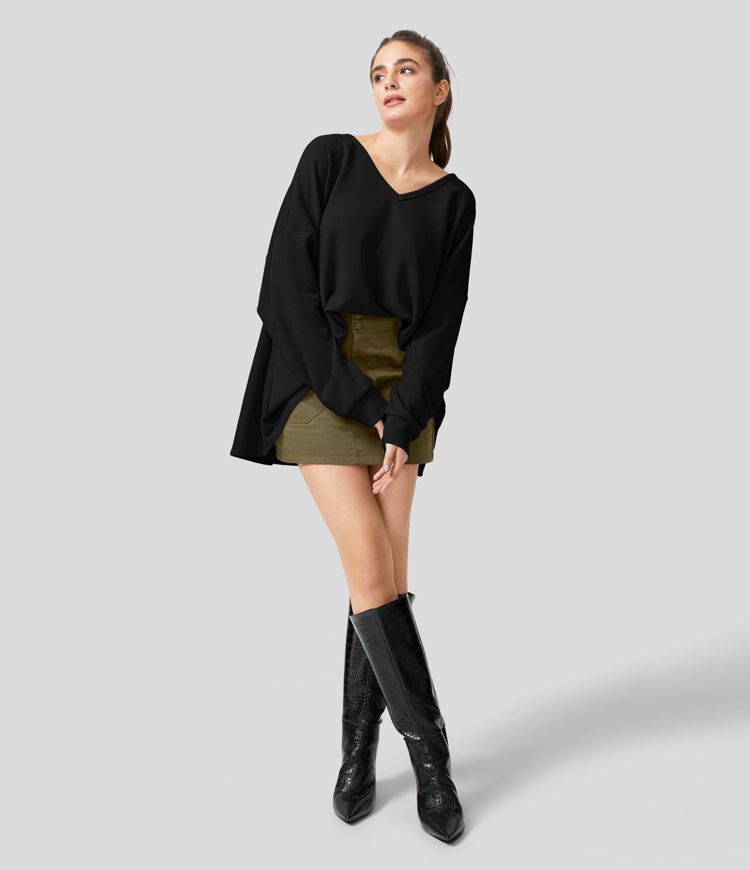 Over-sized V-neck cotton sweatshirt