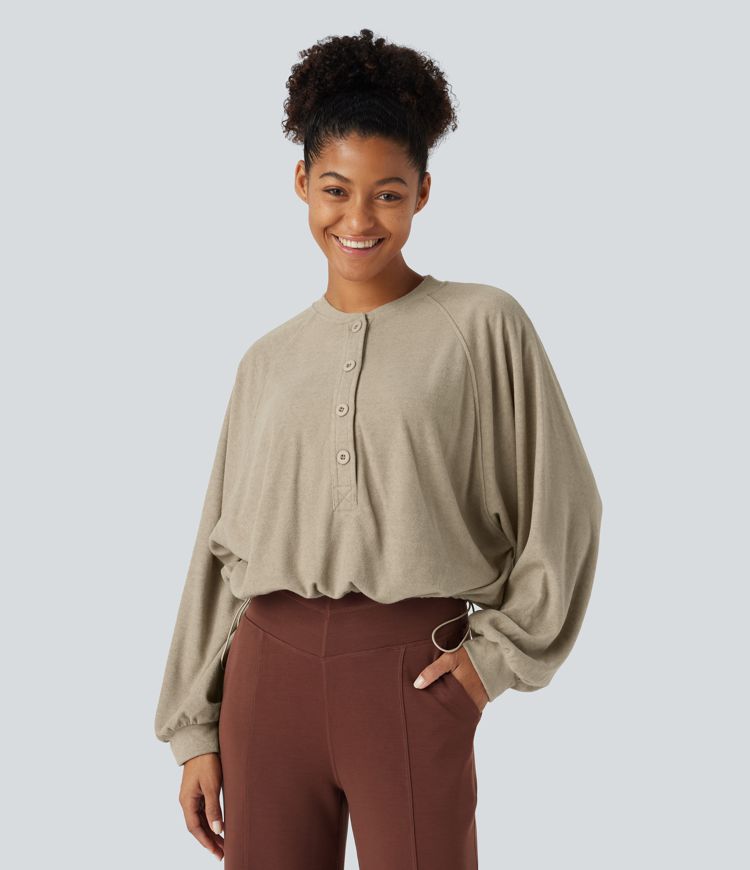 Button Raglan Sweatshirt