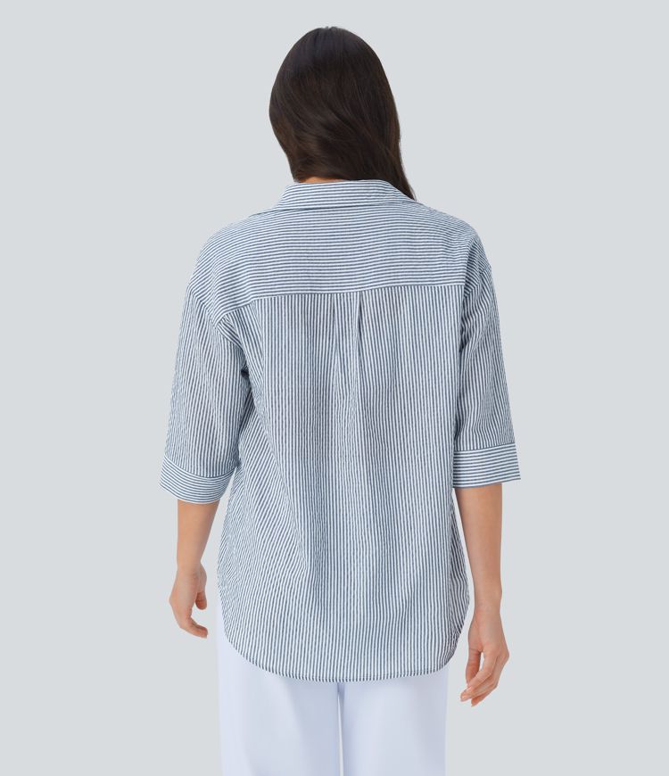 StripeHalf Blouse