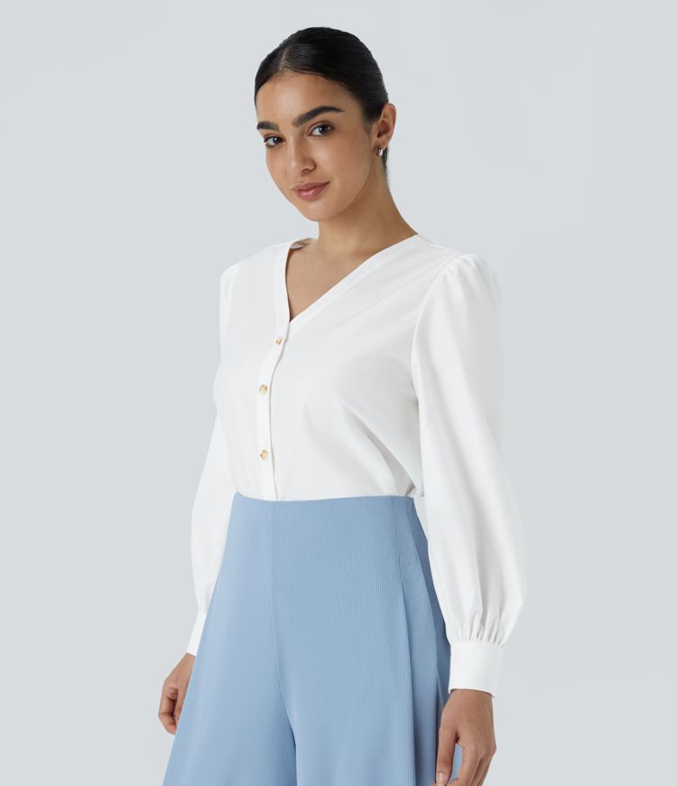 V-button blouse