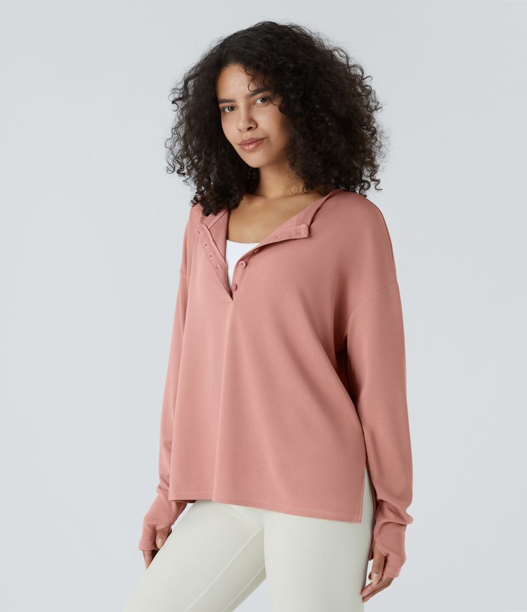 Button Waffle Sweatshirt