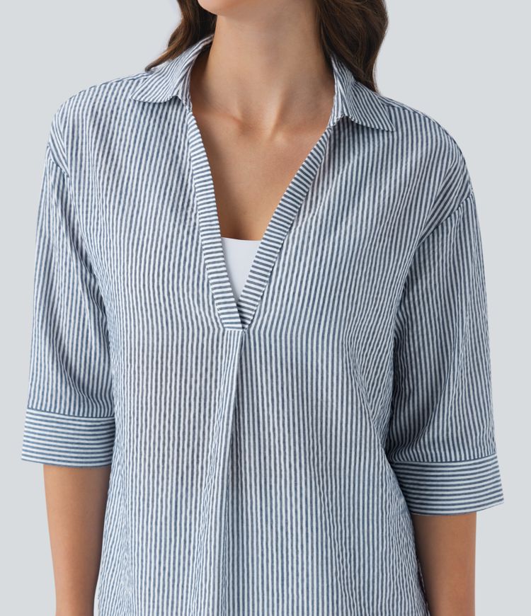 StripeHalf Blouse