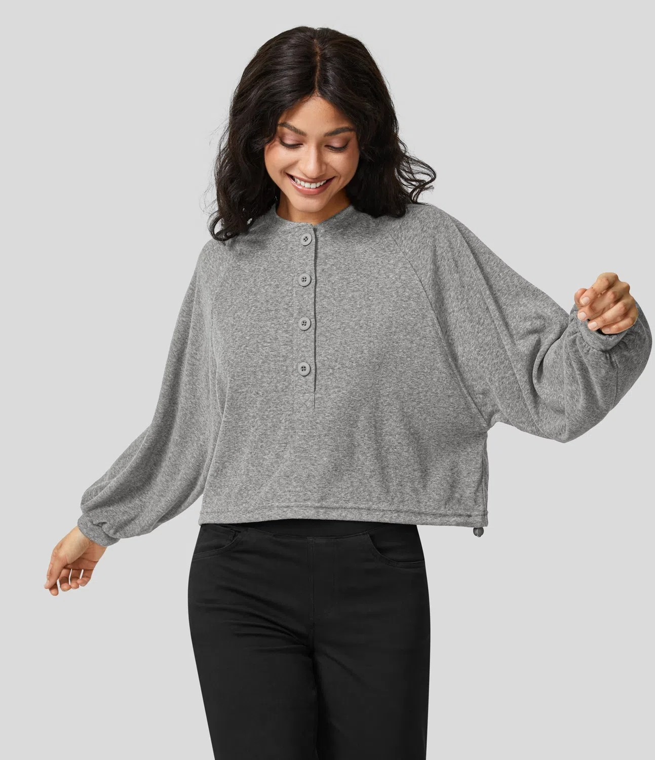 Button Raglan Sweatshirt