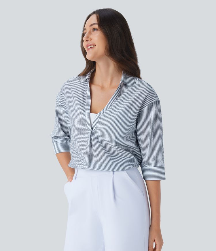 StripeHalf Blouse