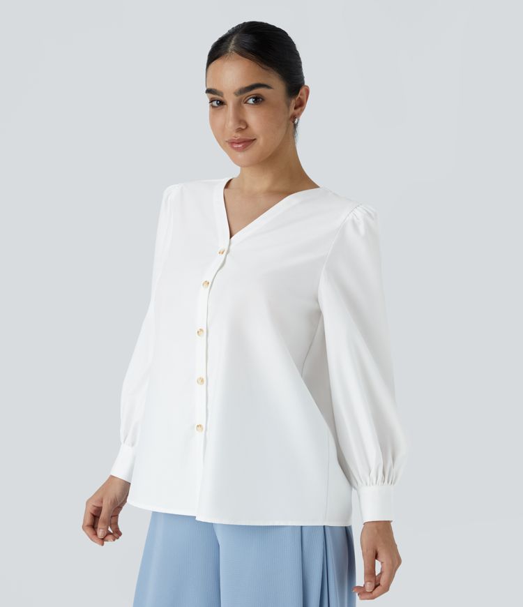 V-button blouse
