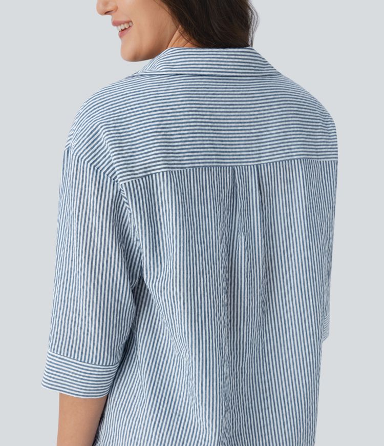 StripeHalf Blouse