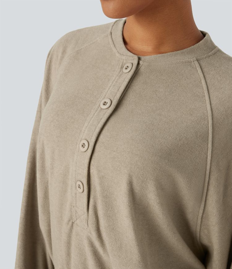 Button Raglan Sweatshirt