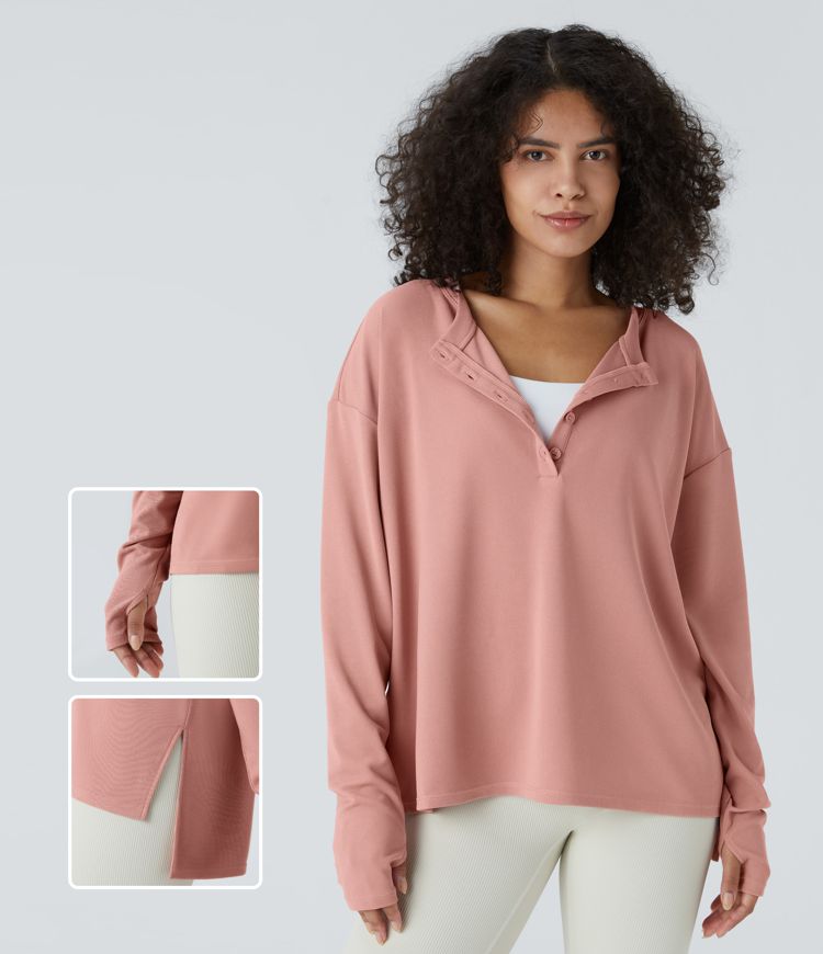 Button Waffle Sweatshirt
