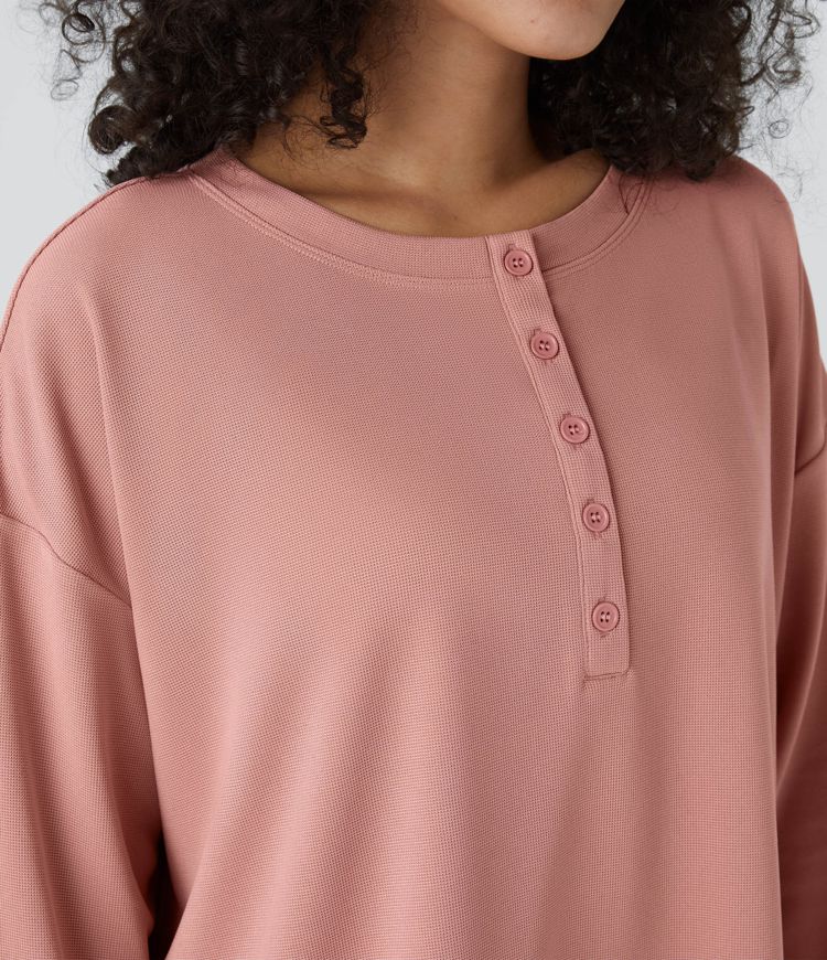Button Waffle Sweatshirt