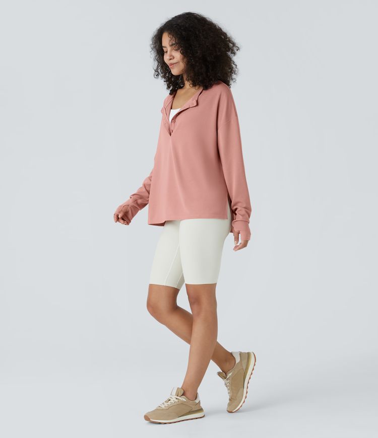 Button Waffle Sweatshirt