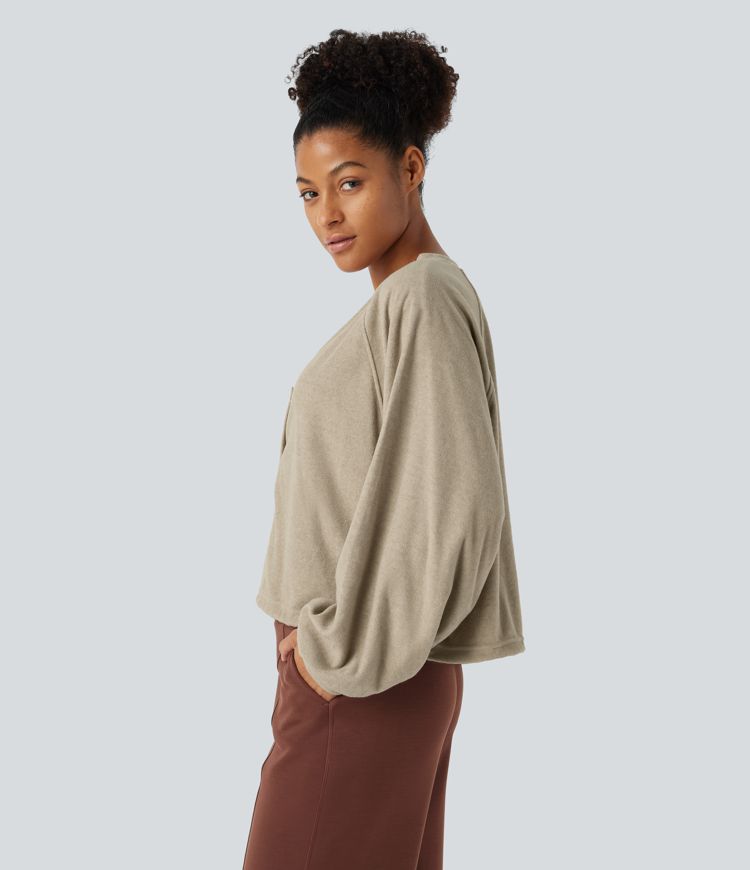 Button Raglan Sweatshirt