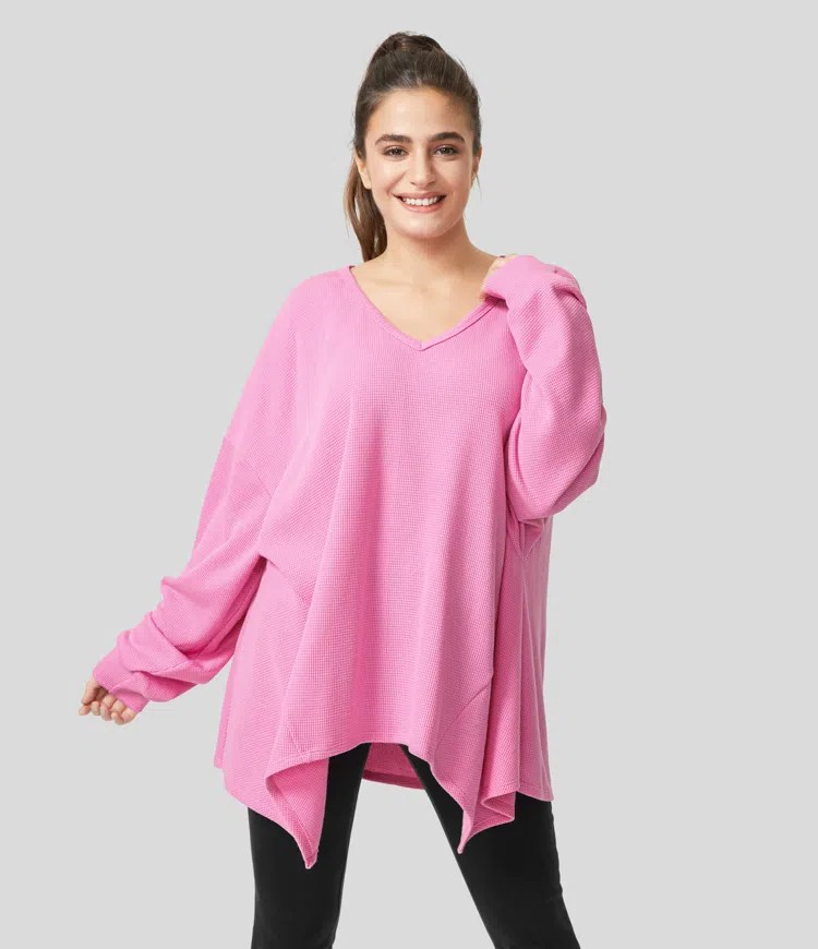 Over-sized V-neck cotton sweatshirt
