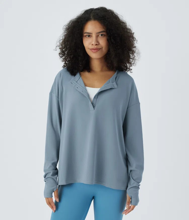 Button Waffle Sweatshirt