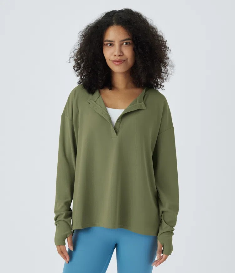 Button Waffle Sweatshirt