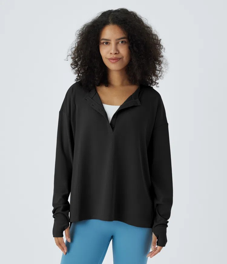 Button Waffle Sweatshirt