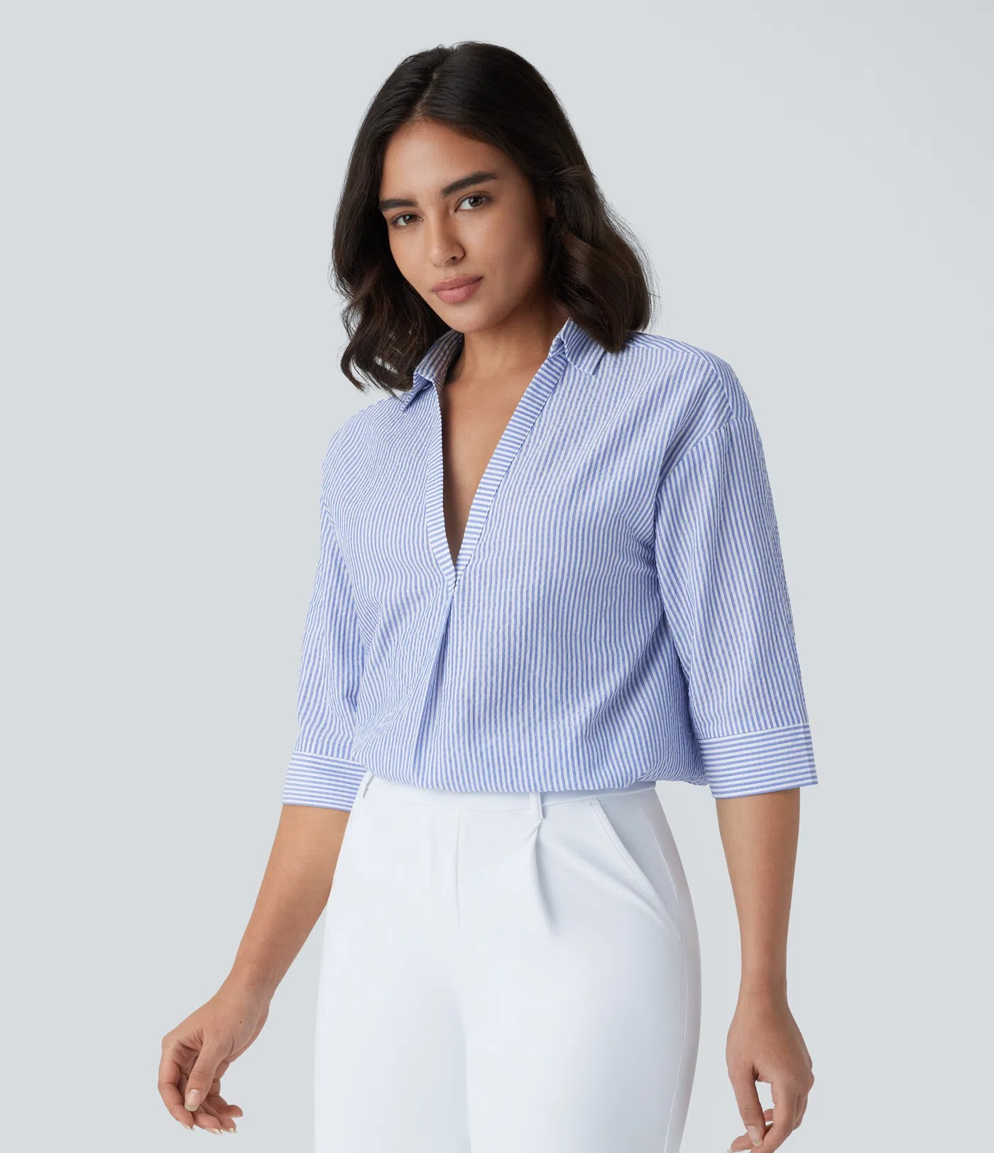 StripeHalf Blouse
