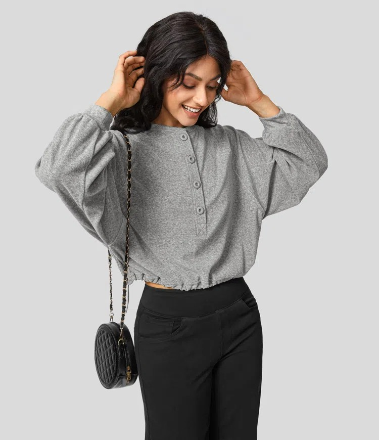 Button Raglan Sweatshirt