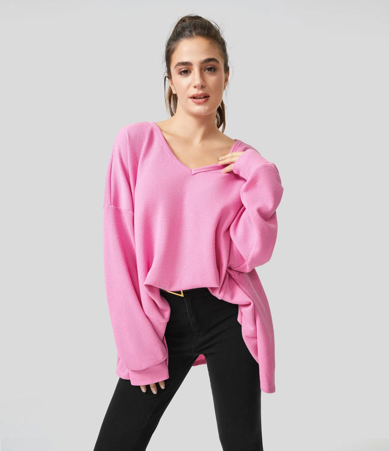 Over-sized V-neck cotton sweatshirt