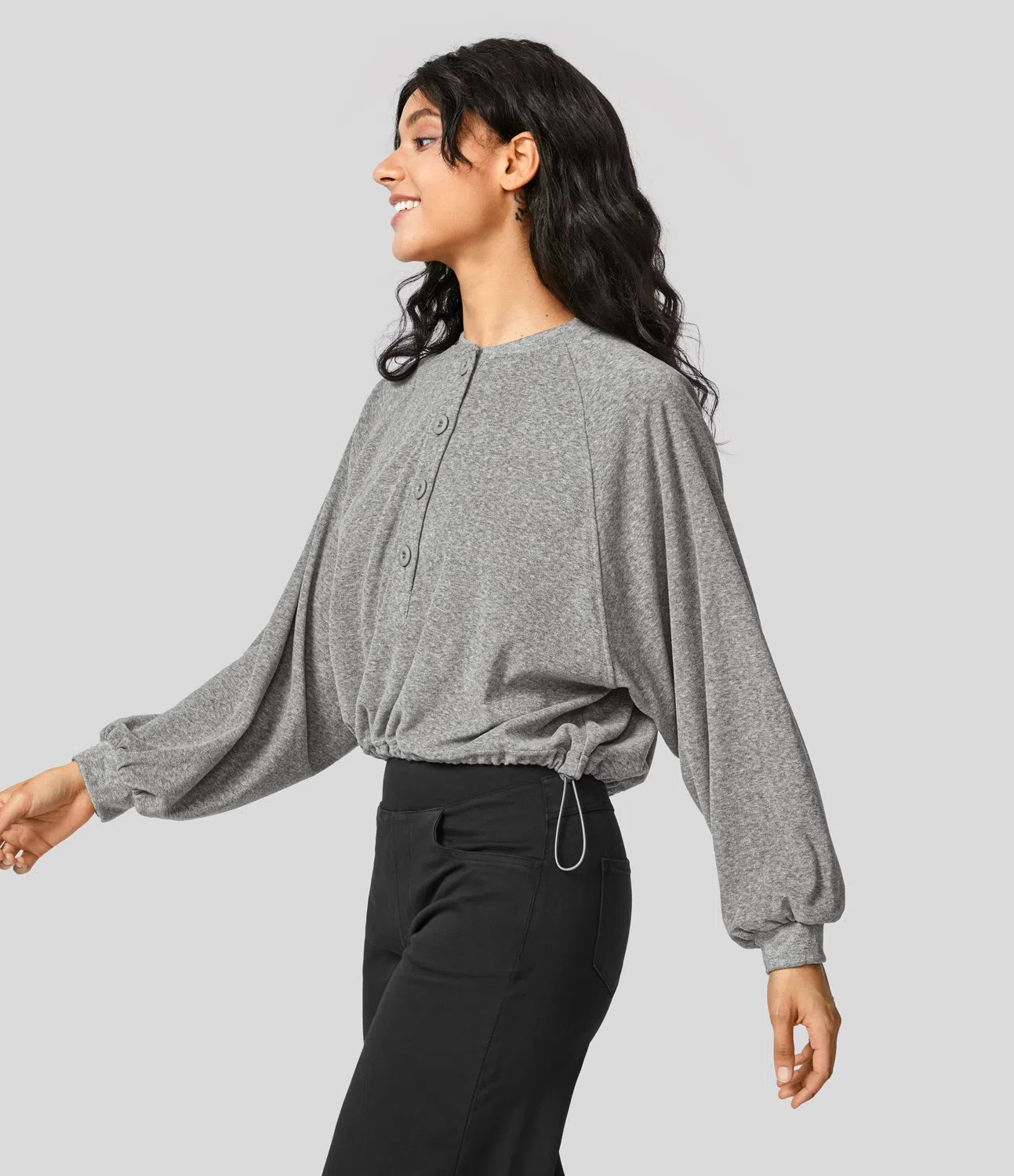 Button Raglan Sweatshirt