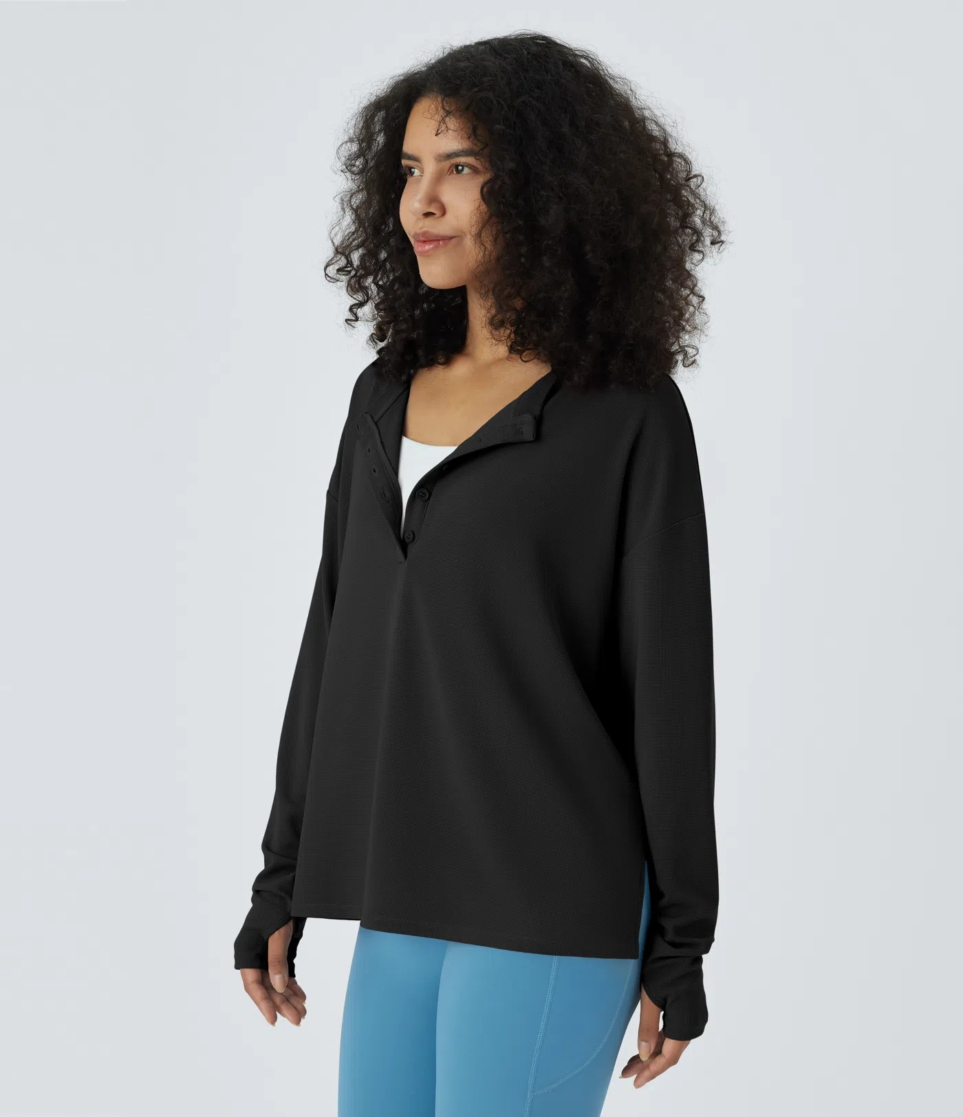 Button Waffle Sweatshirt