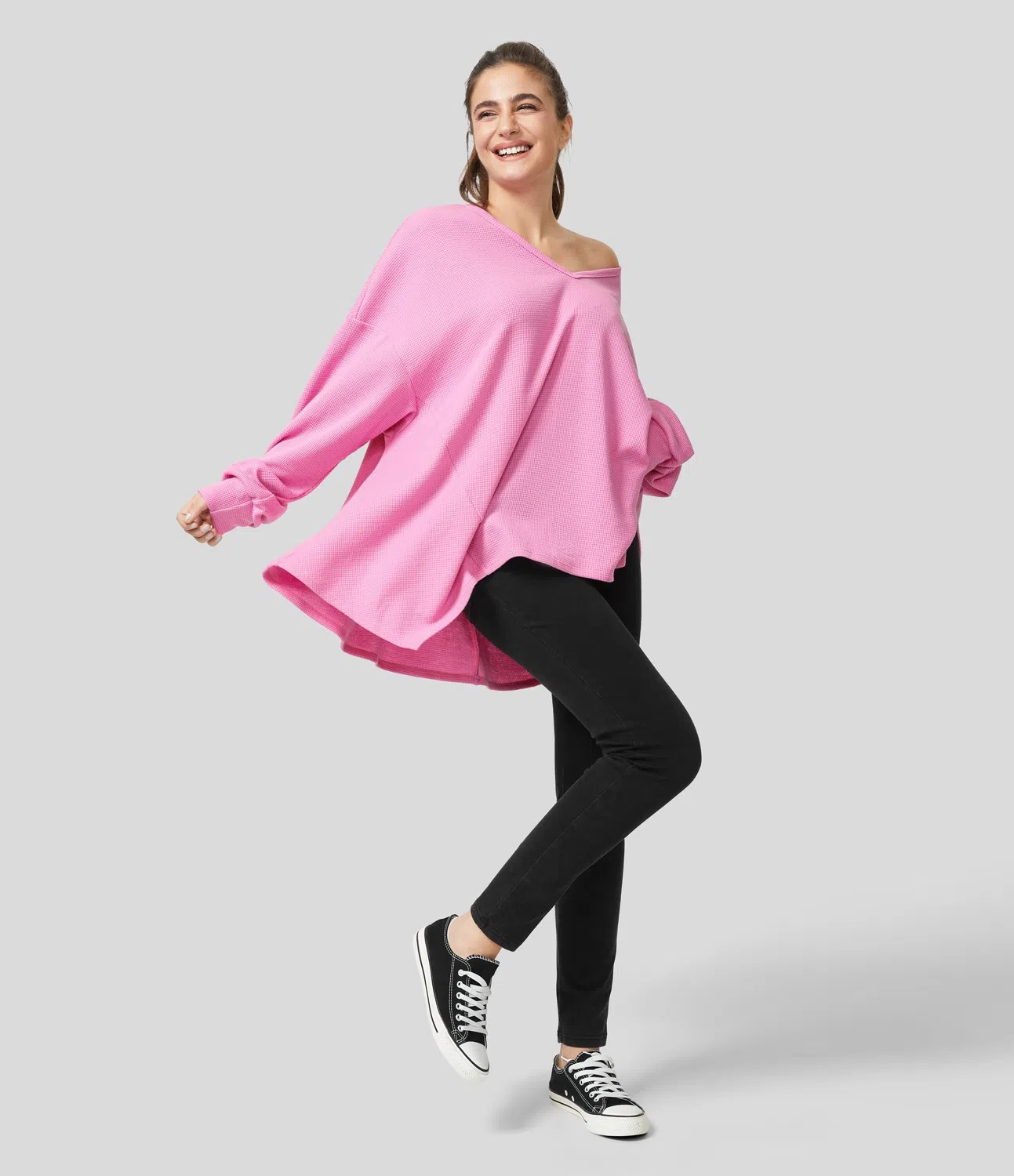 Over-sized V-neck cotton sweatshirt