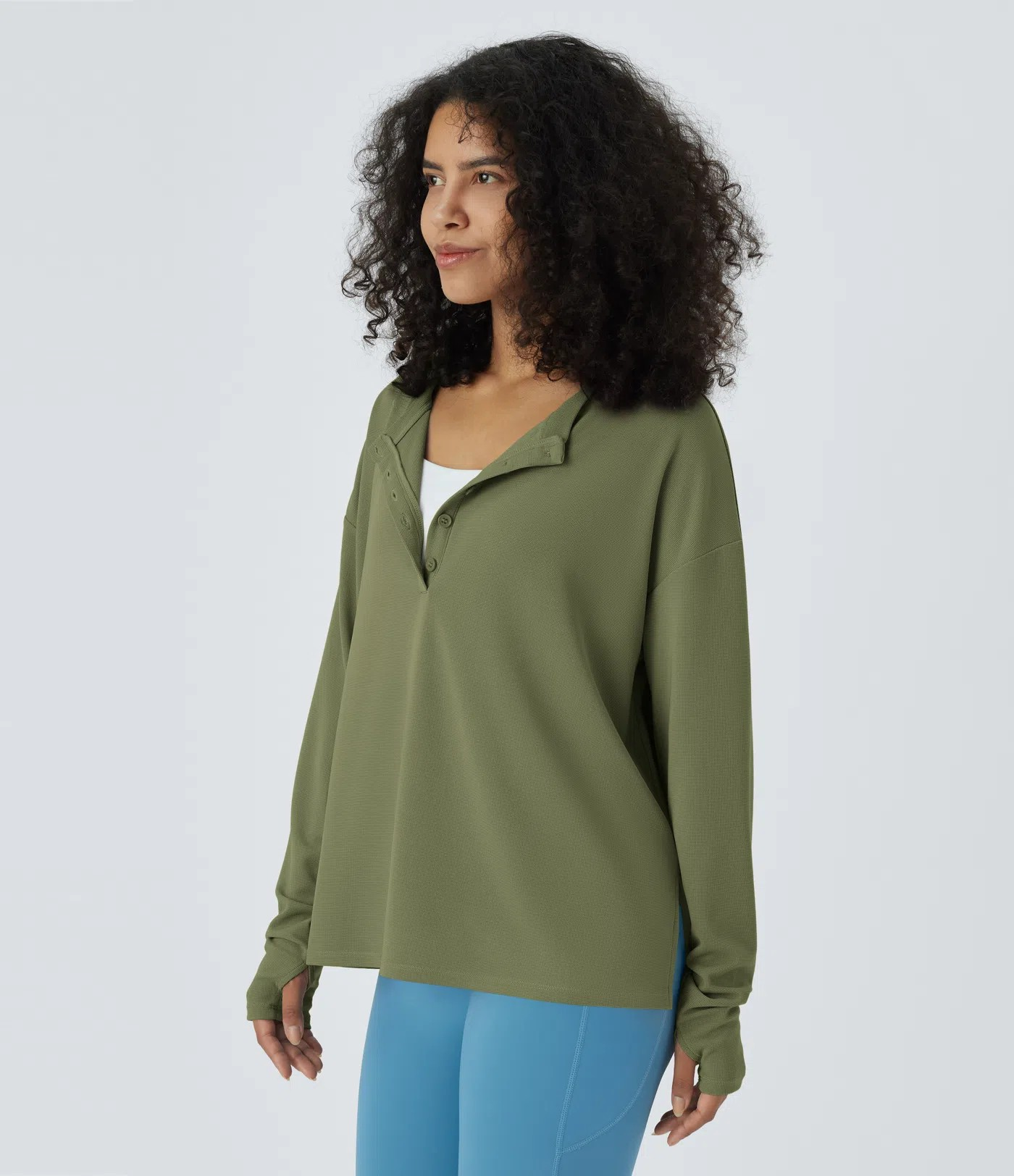 Button Waffle Sweatshirt