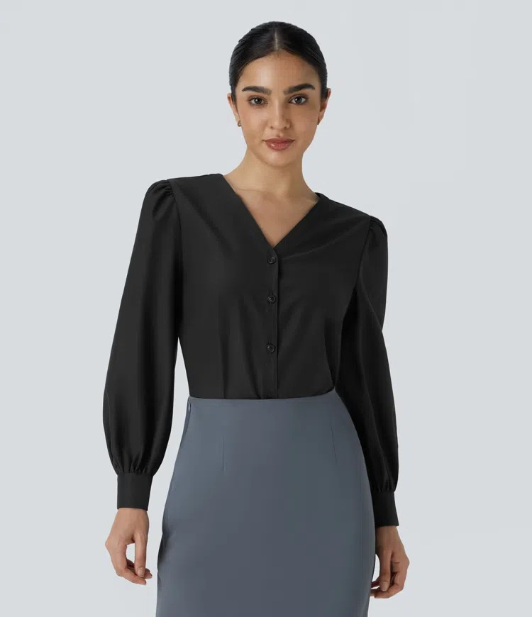 V-button blouse