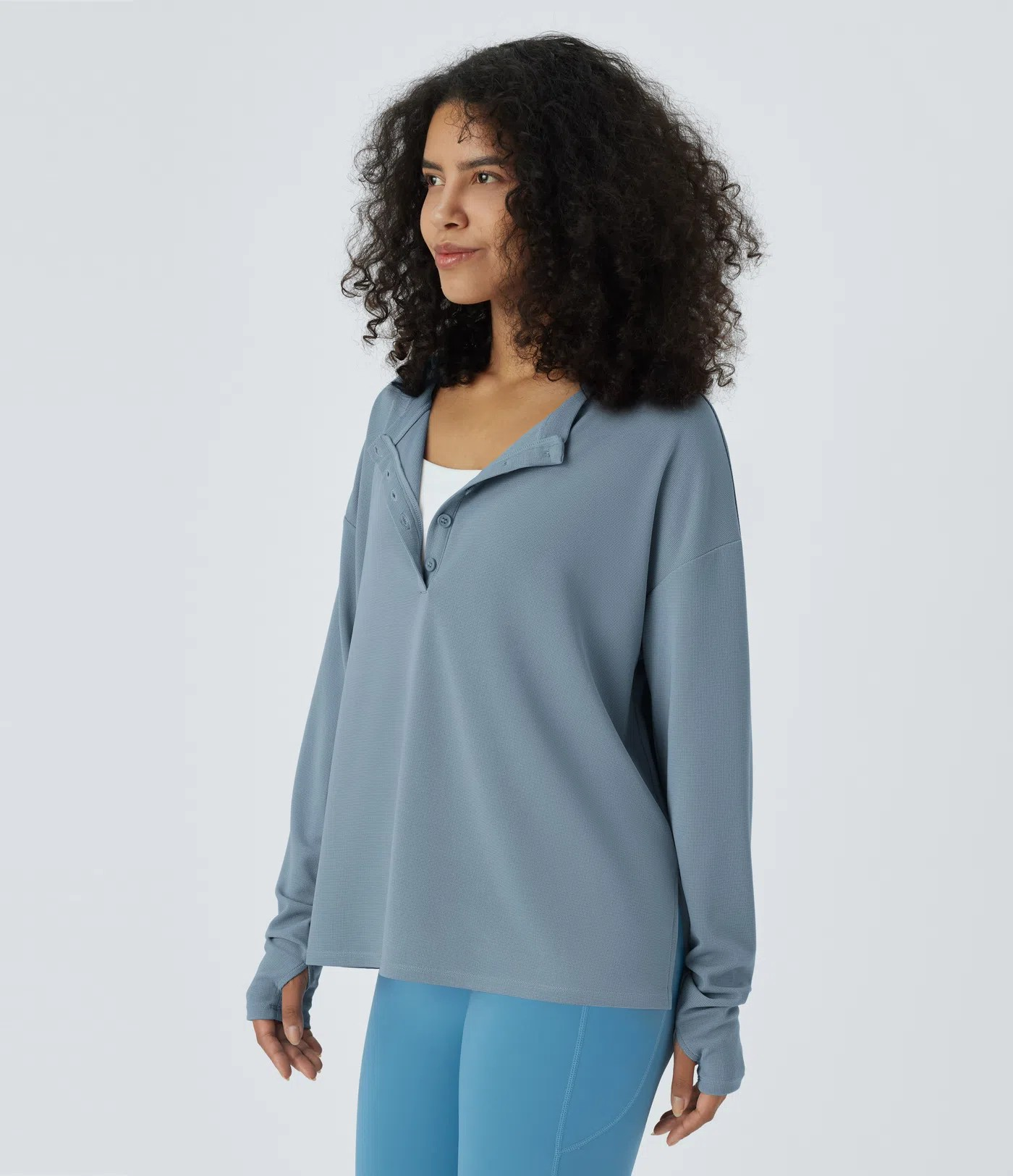 Button Waffle Sweatshirt