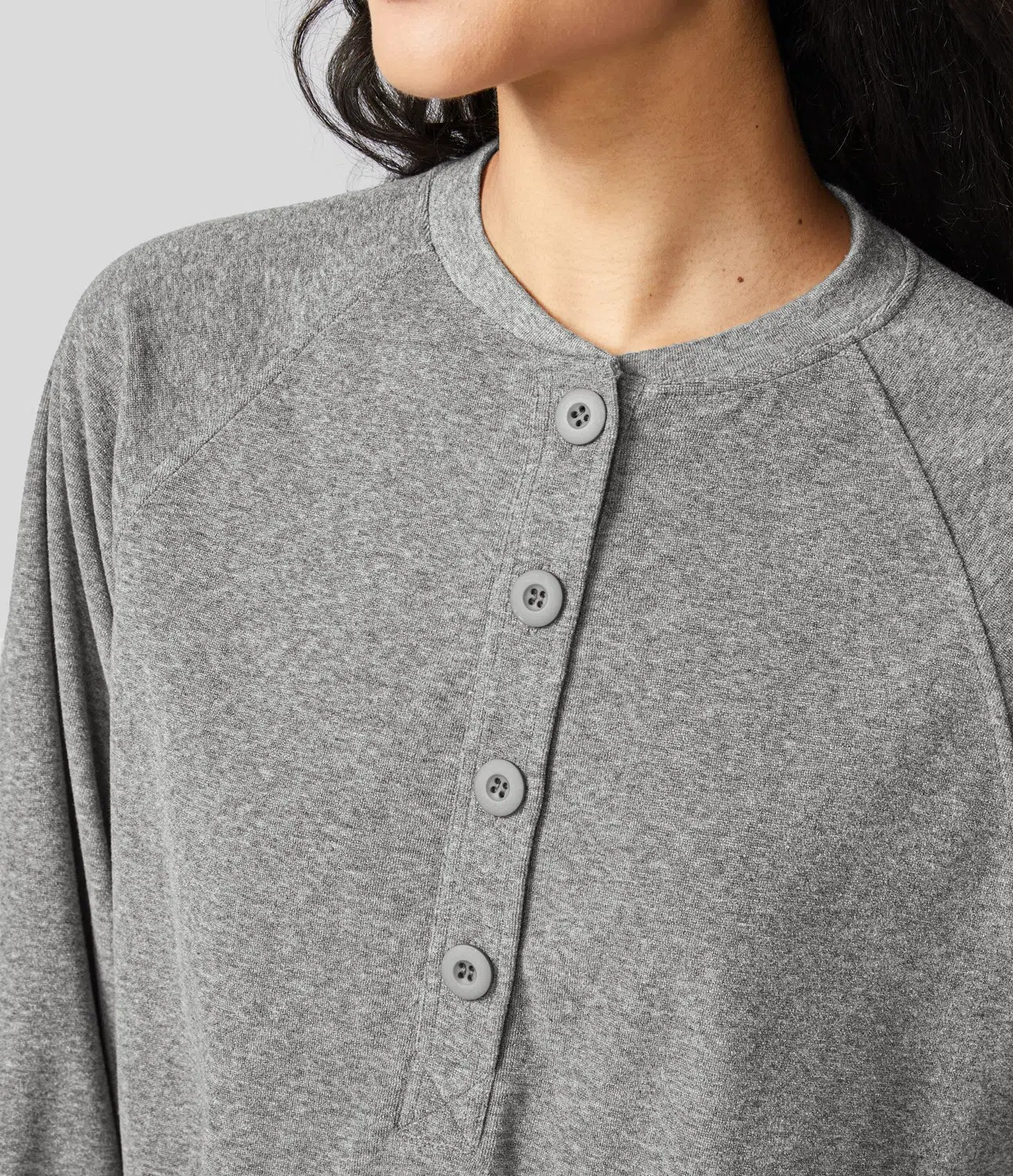 Button Raglan Sweatshirt
