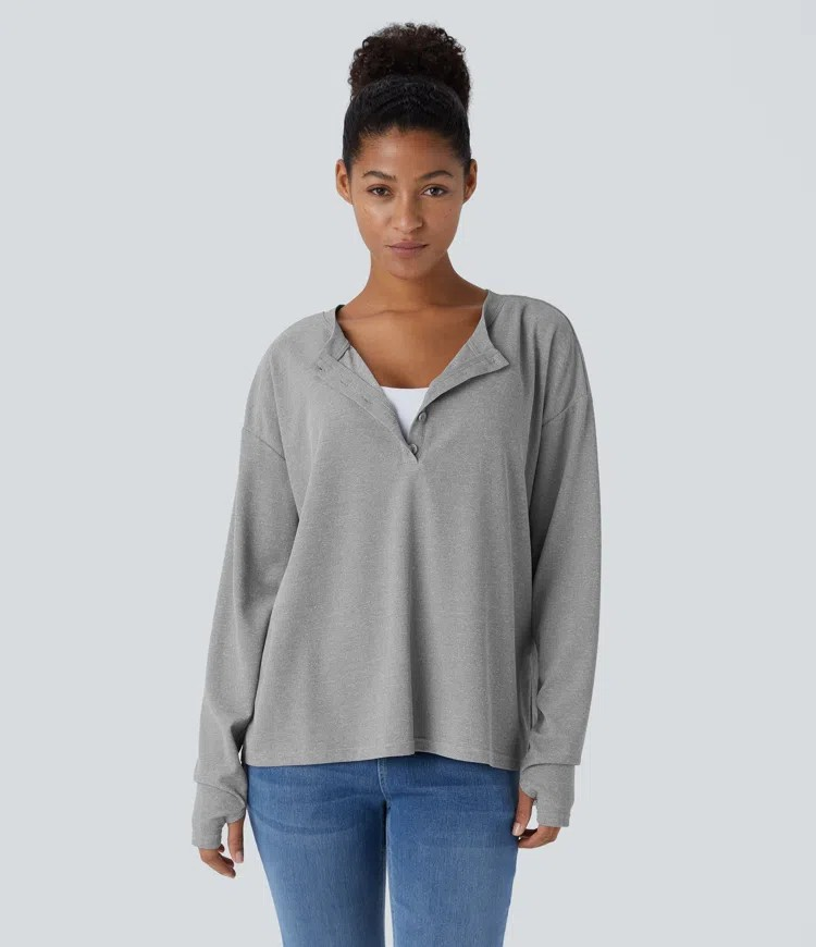 Button Waffle Sweatshirt